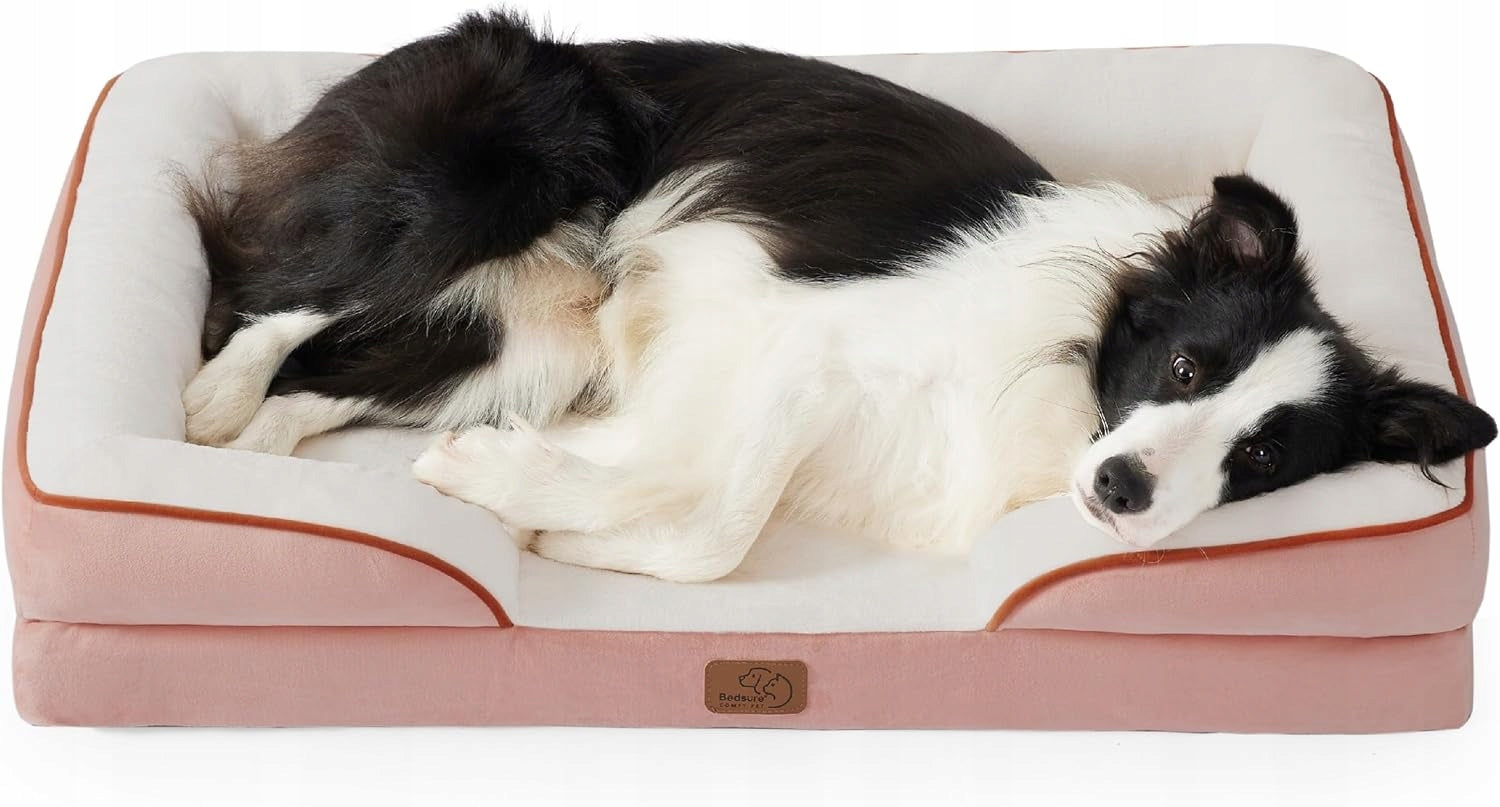 orthopaedic bed for dogs beige, white, pink 71*58*16.5CM