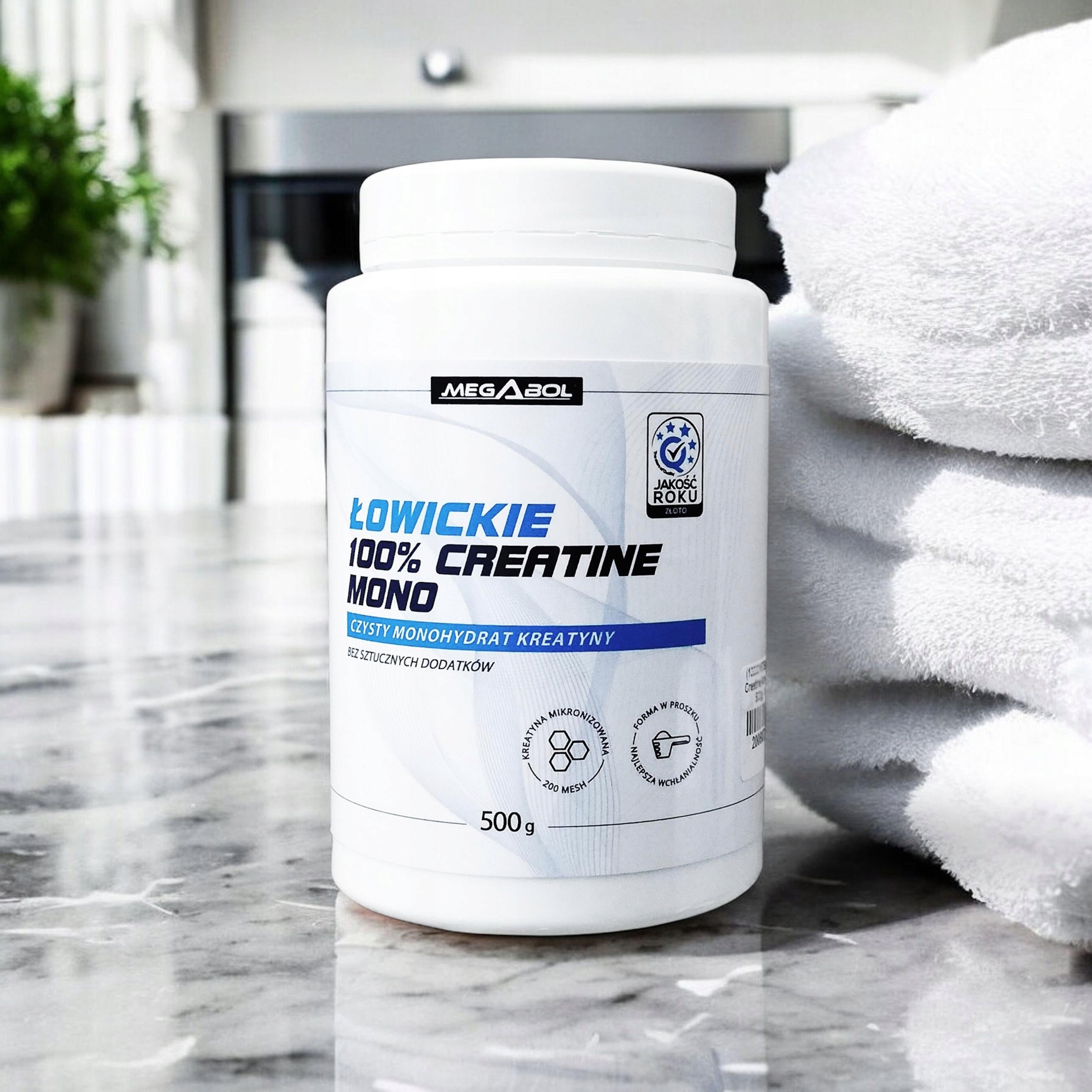 Łowickie 100% Creatine Monohydrate 500g MEGABOL Creatine Strength Muscle Mass Packaging status original