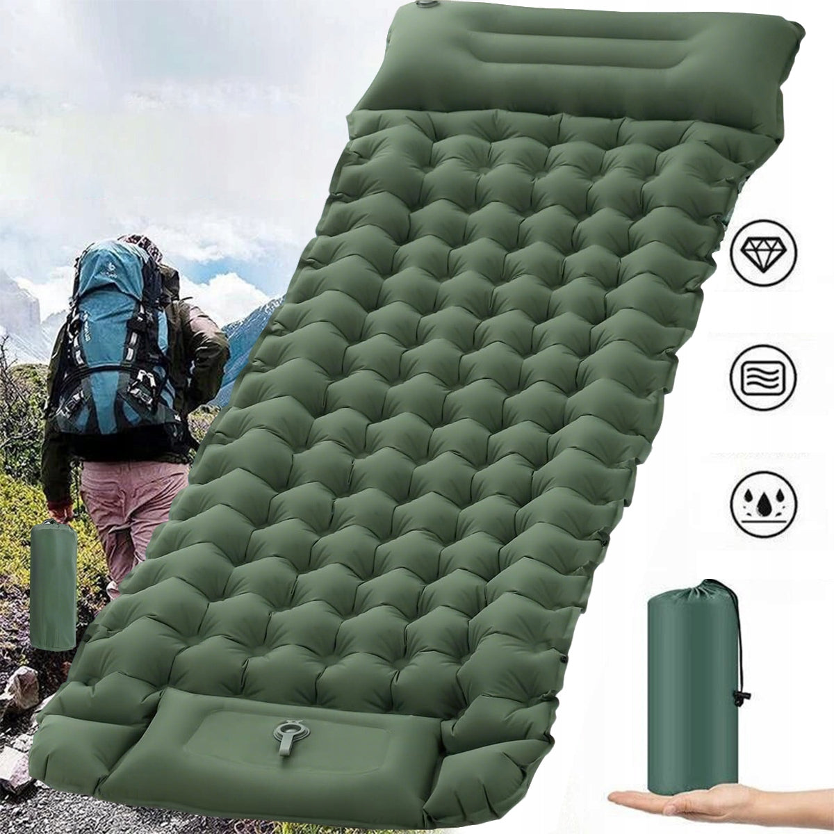 self-inflating camping mattress with pillow 200 x 70 x 10 cm Manufacturer code 6931419728718