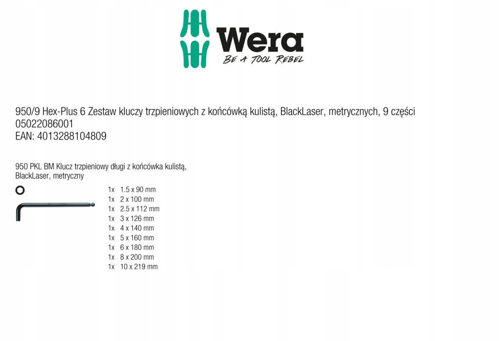 set of wrenches for Allen screws 1,5-10mm, Wera [05022086001] EAN (GTIN) 4013288104809