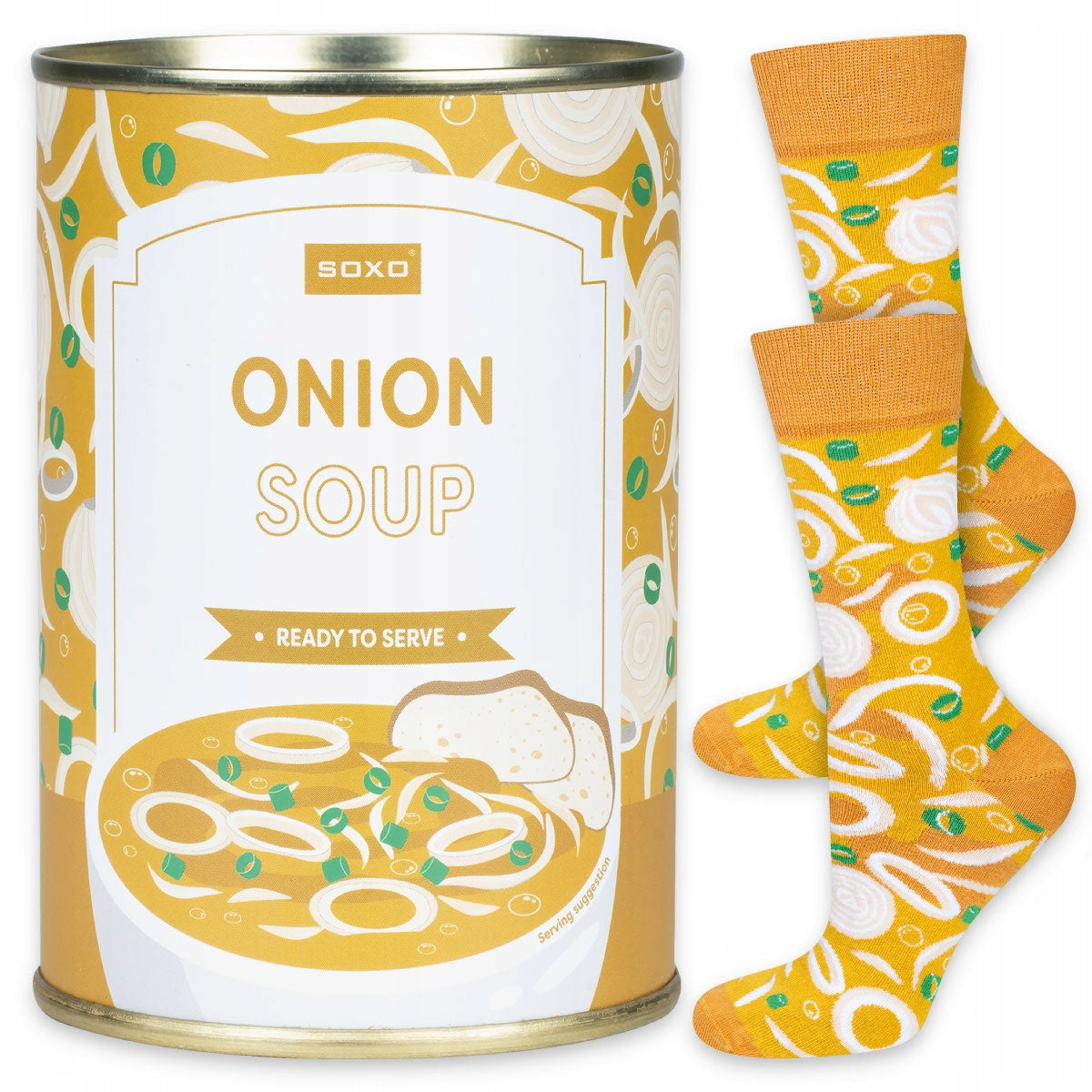Herrensocken in einer Dose Sox-Zwiebelsuppe aus der Dose 