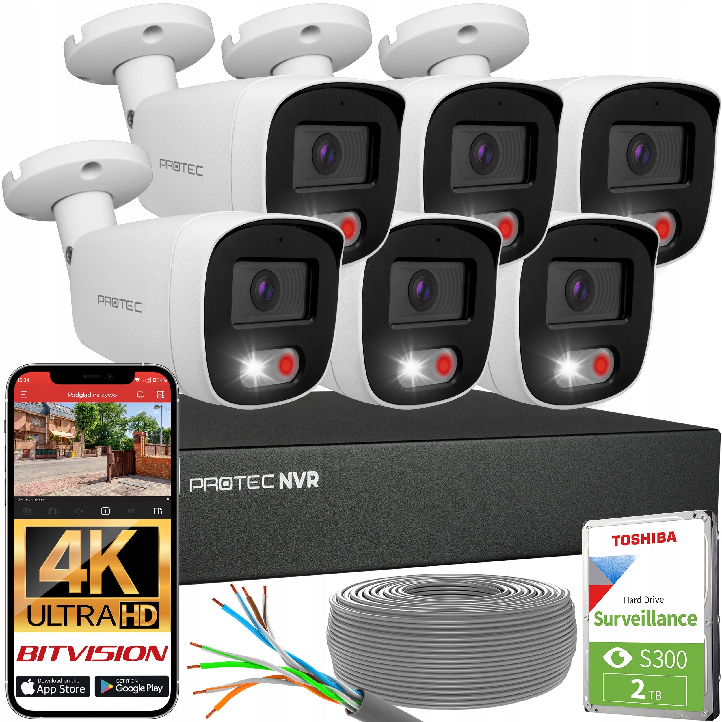 surveillance kit 6 cameras 8Mpx 4K external IP online preview 2TB drive