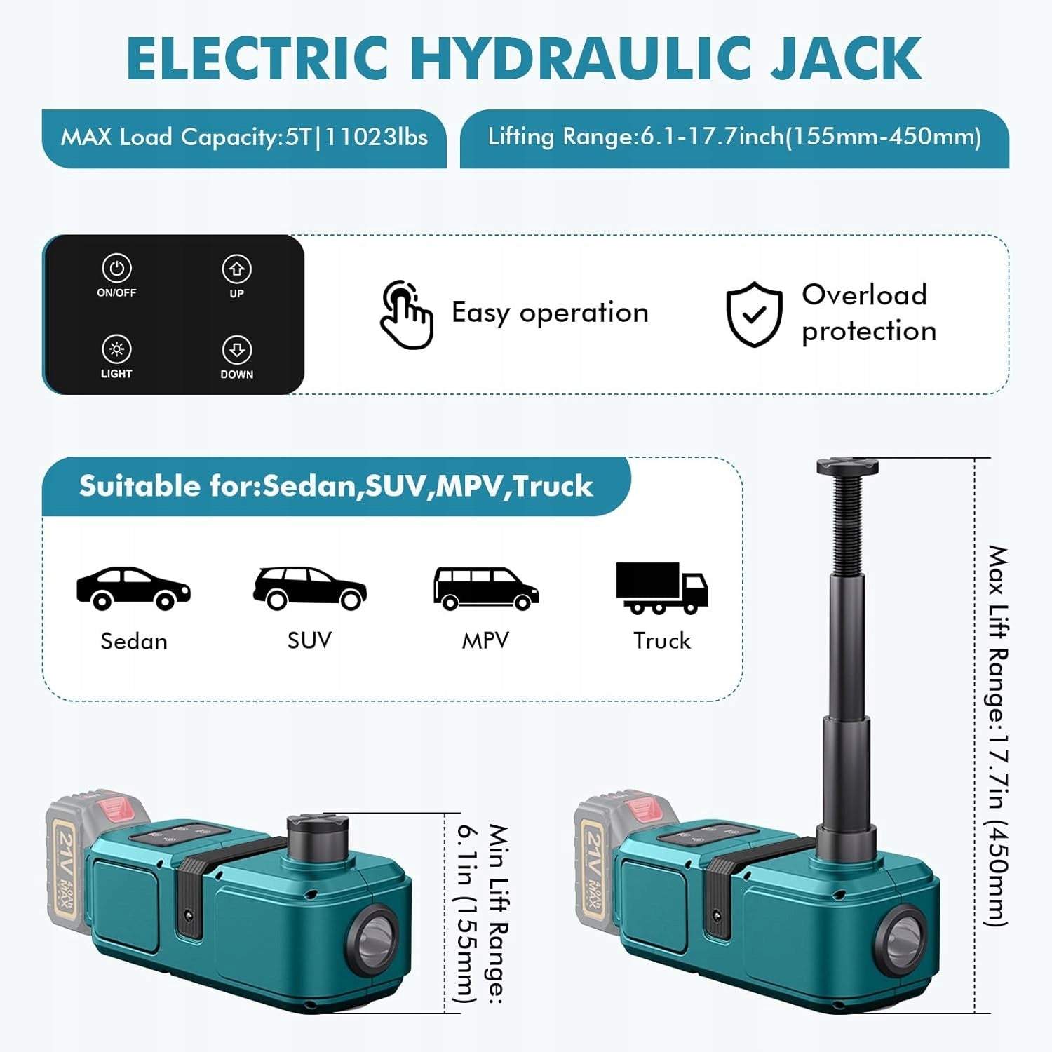 tools equipment workshop equipment 5T LED 15,5-45CM Manufacturer code PODNOŚNIK HYDRAULICZNY 5T ELEKTRYCZNY LE