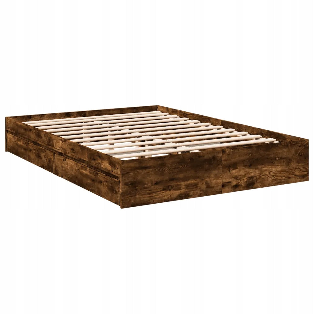 vidaXL Bed frame with drawers, smoky oak, 160x200 cm Unfolded width 160 cm