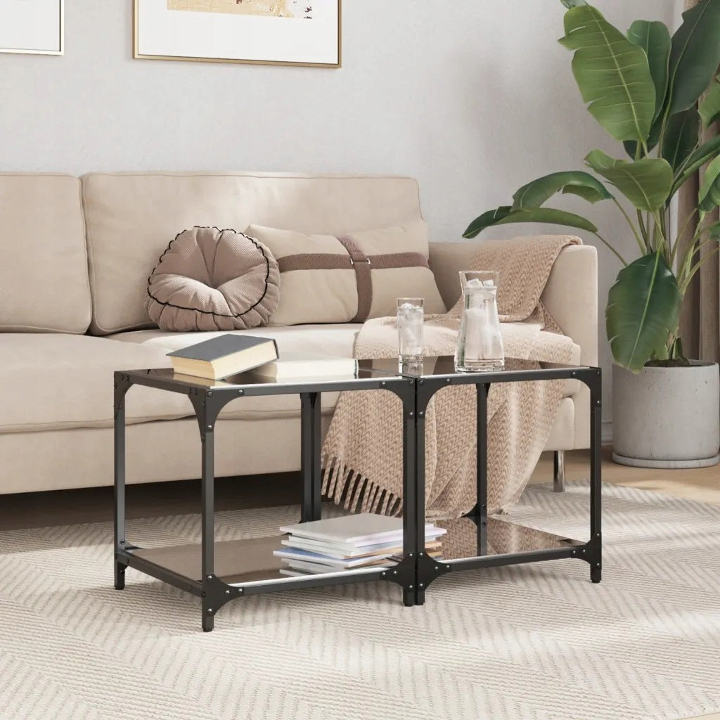 vidaXL Coffee tables with black glass top, 2 pcs, 40x40x40 cm