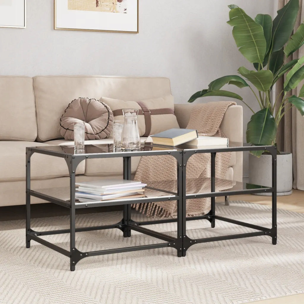 vidaXL Coffee tables with black glass top, 2 pcs, 50x50x45 cm