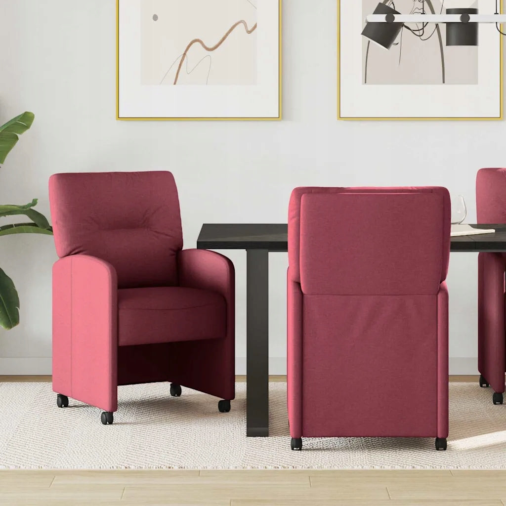 vidaXL Dining chairs on wheels 2 pcs red wine fabric