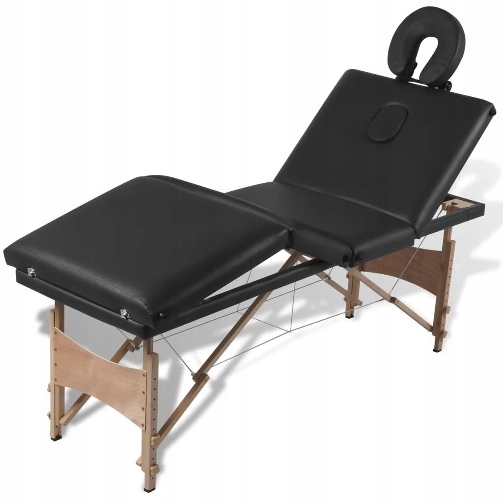 vidaXL Folding Massage Table with Wooden Frame, 4 Zones, Black Weight 18.5 kg