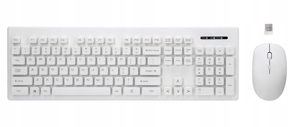 white wireless keyboard + mouse flat keys Color white