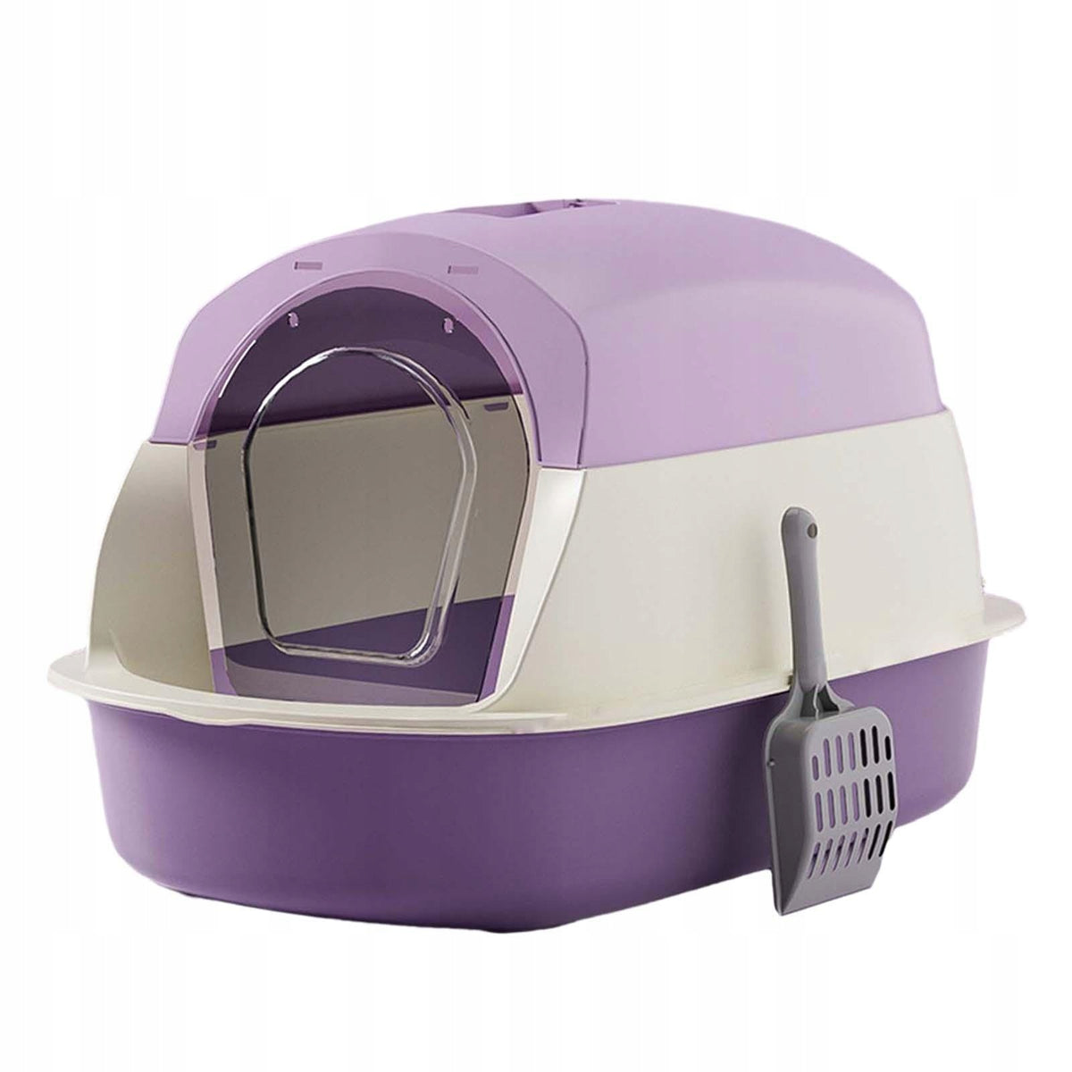 with Scoop Easy Clean Fully Enclosed Cat Toilet Front Entry Top Exit Purple