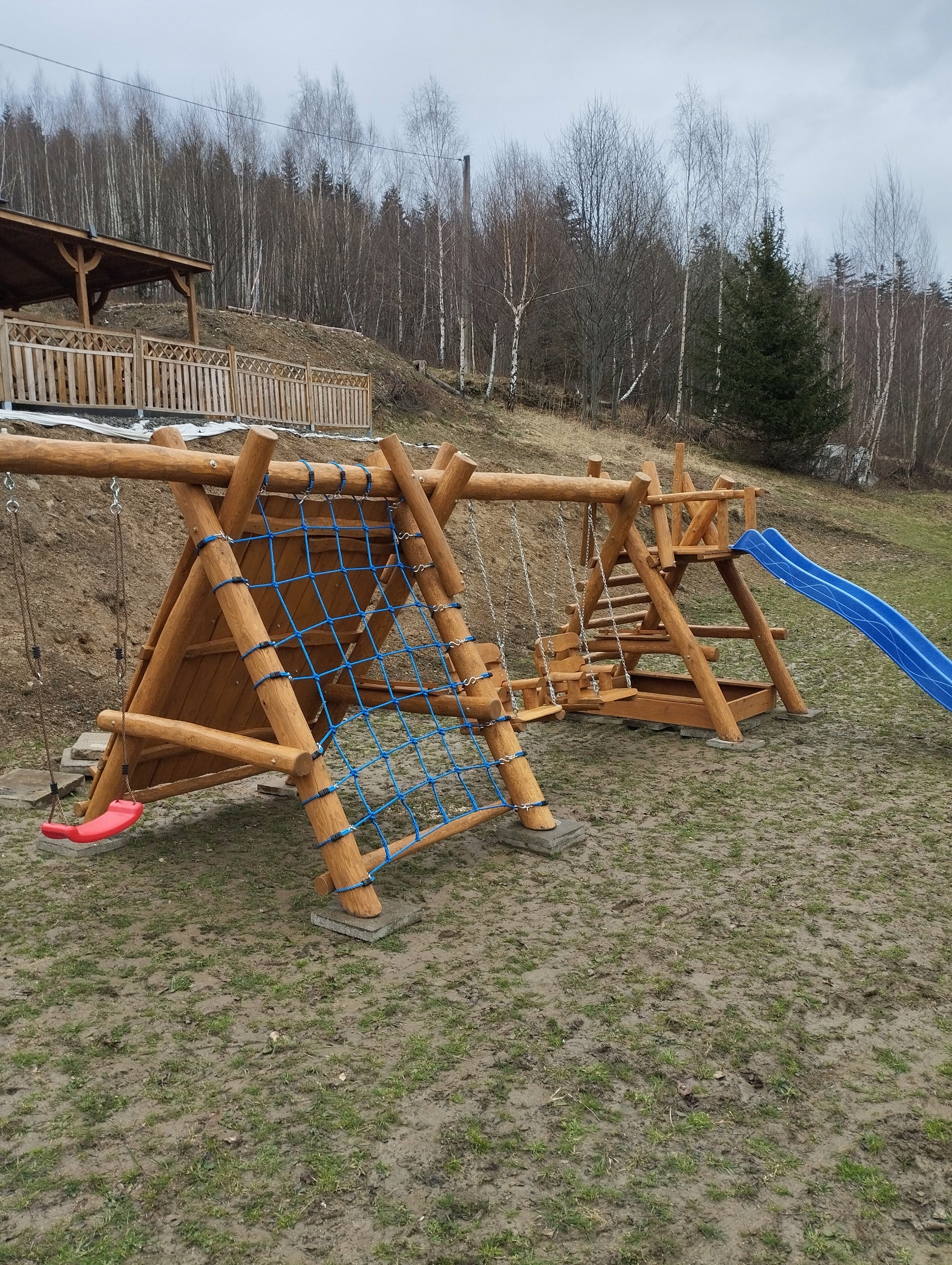 wooden garden swing with logs playground Seat width 50 cm