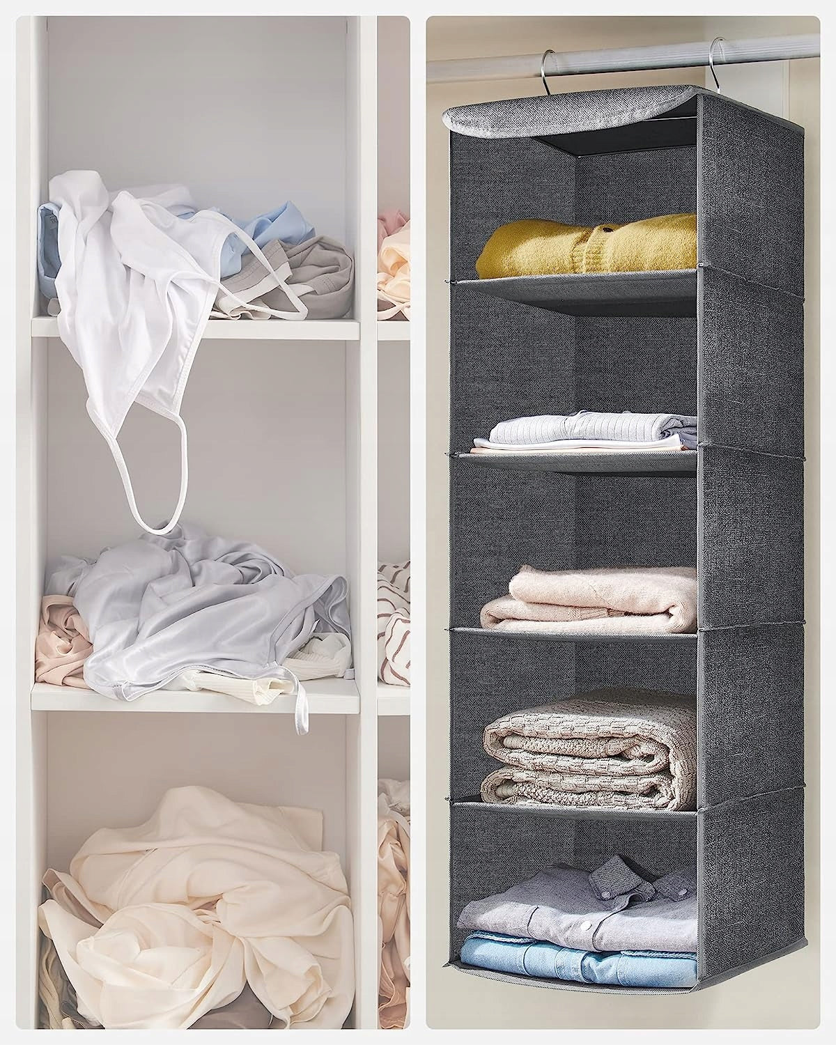 x2 CLOTHES HANGING ORGANIZER UNDERWEAR FOLDING BOOKCASE FOR WARDROBE GREY LARGE Manufacturer code ORGANIZER NA UBRANIA BUTY SKŁADANY REGAŁ x2 v