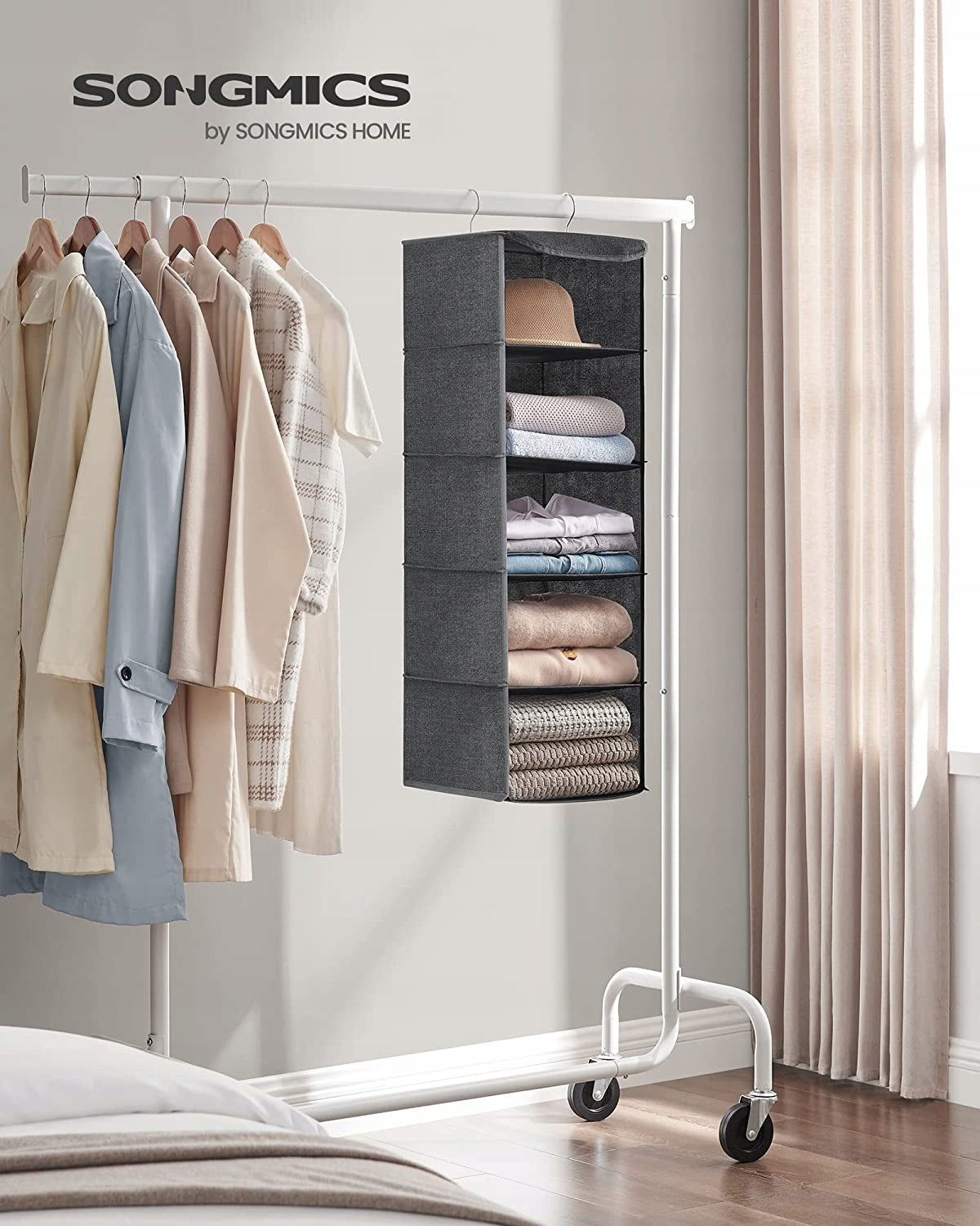 x2 CLOTHES HANGING ORGANIZER UNDERWEAR FOLDING BOOKCASE FOR WARDROBE GREY LARGE Packaging status original