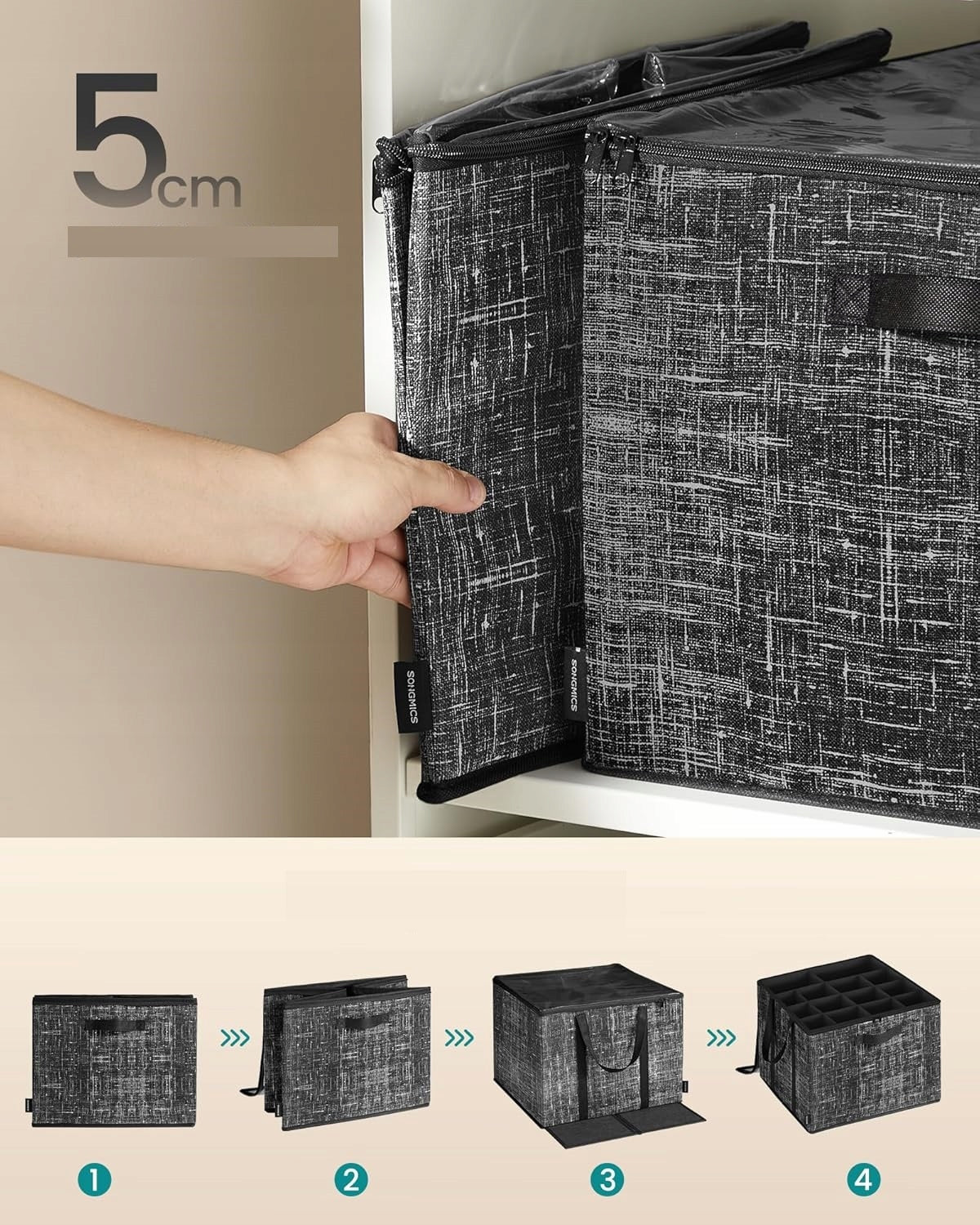 x2 Shoe Organizer Shoes Folding Box with Handles Lockable 16 Pairs Brand Songmics