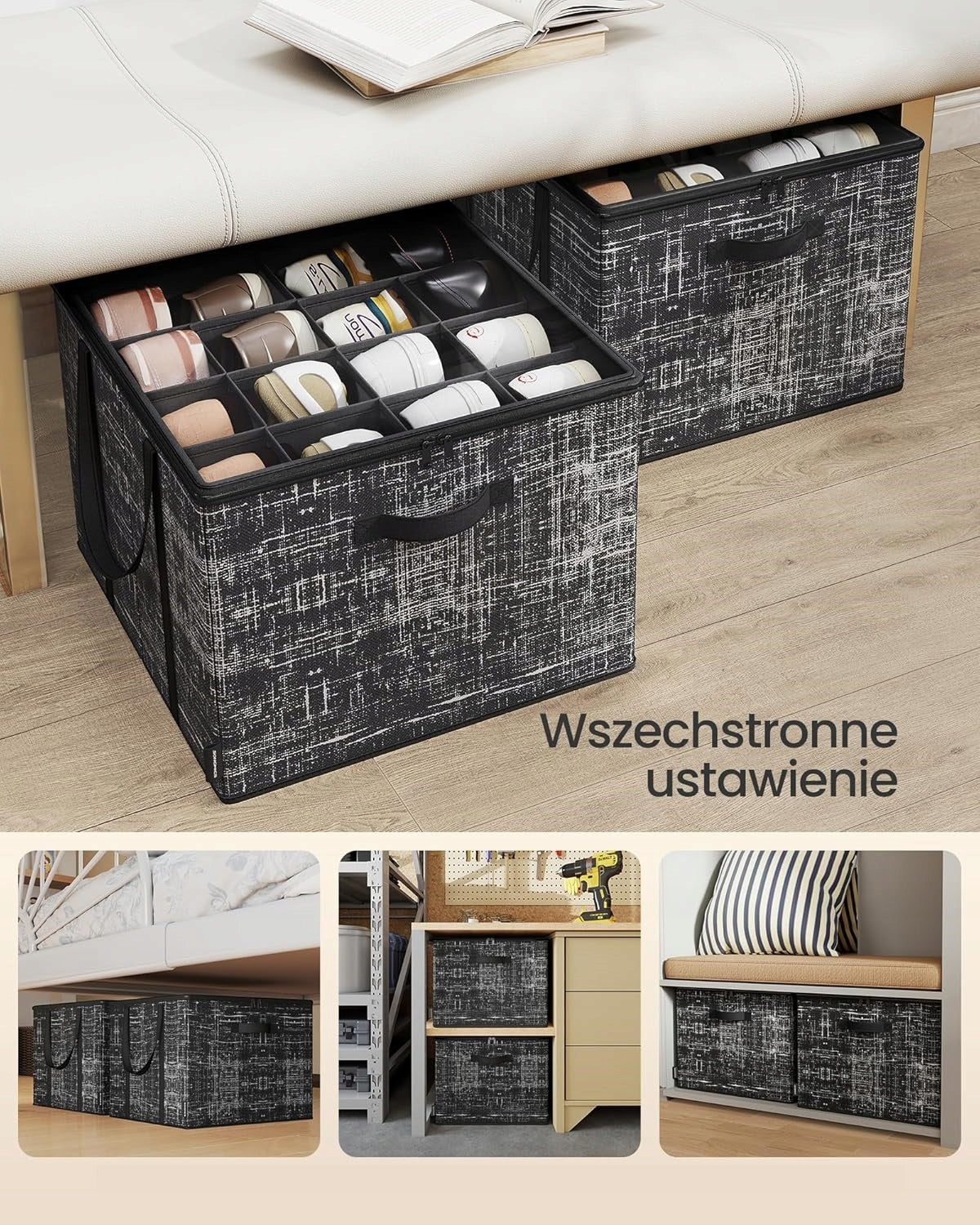 x2 Shoe Organizer Shoes Folding Box with Handles Lockable 16 Pairs Number of pieces 2 pcs